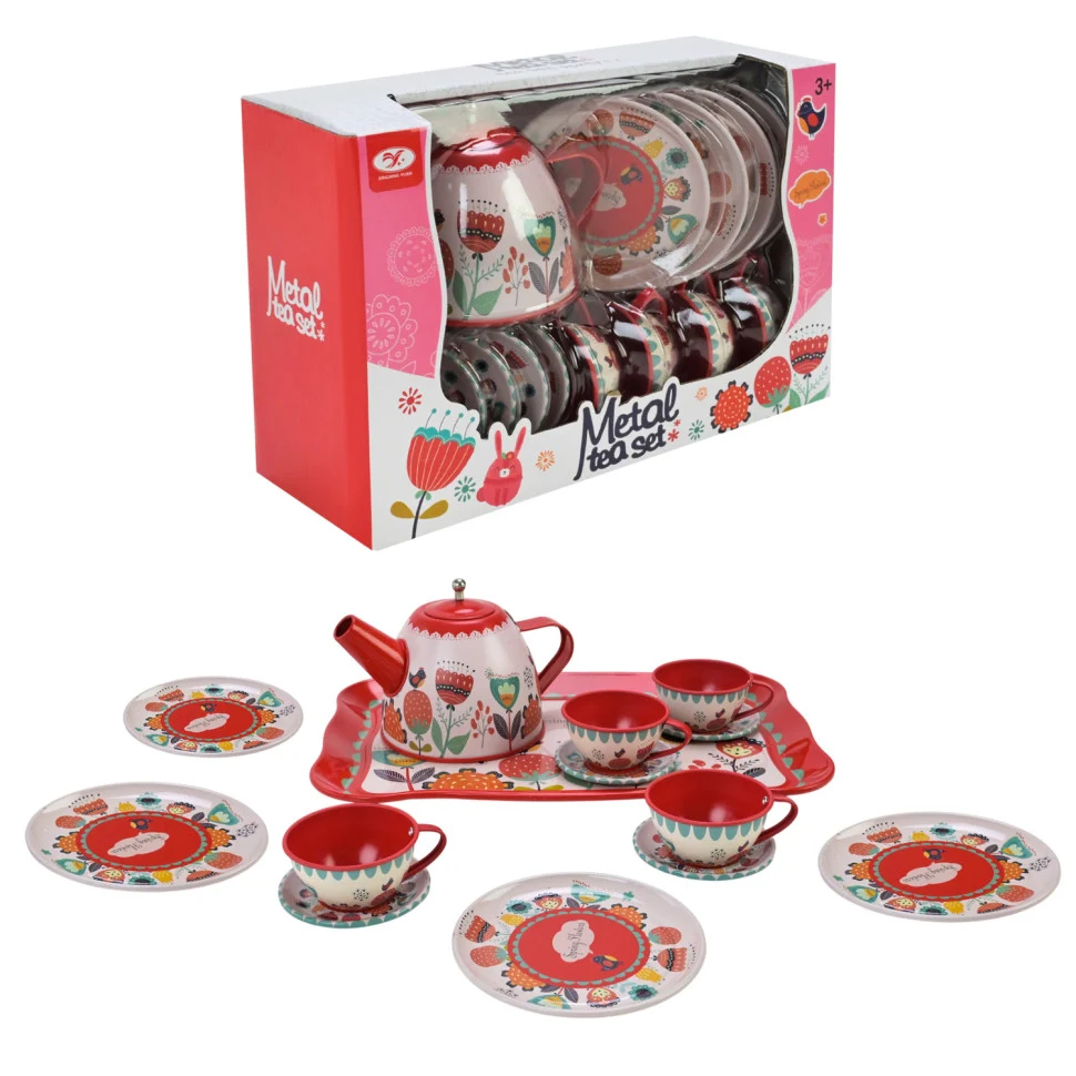 Дитячий набір посуду Tea Set 620-C5 метал 14 предметів яскравий 16х9х24 см