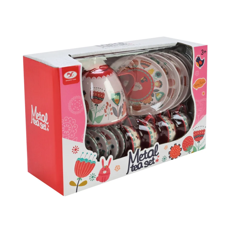 Дитячий набір посуду Tea Set 620-C5 метал 14 предметів яскравий 16х9х24 см