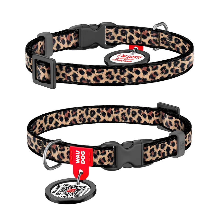 Нашийник WAUDOG Nylon XS 10 мм 20-30 см Нейлон Леопард з QR паспортом