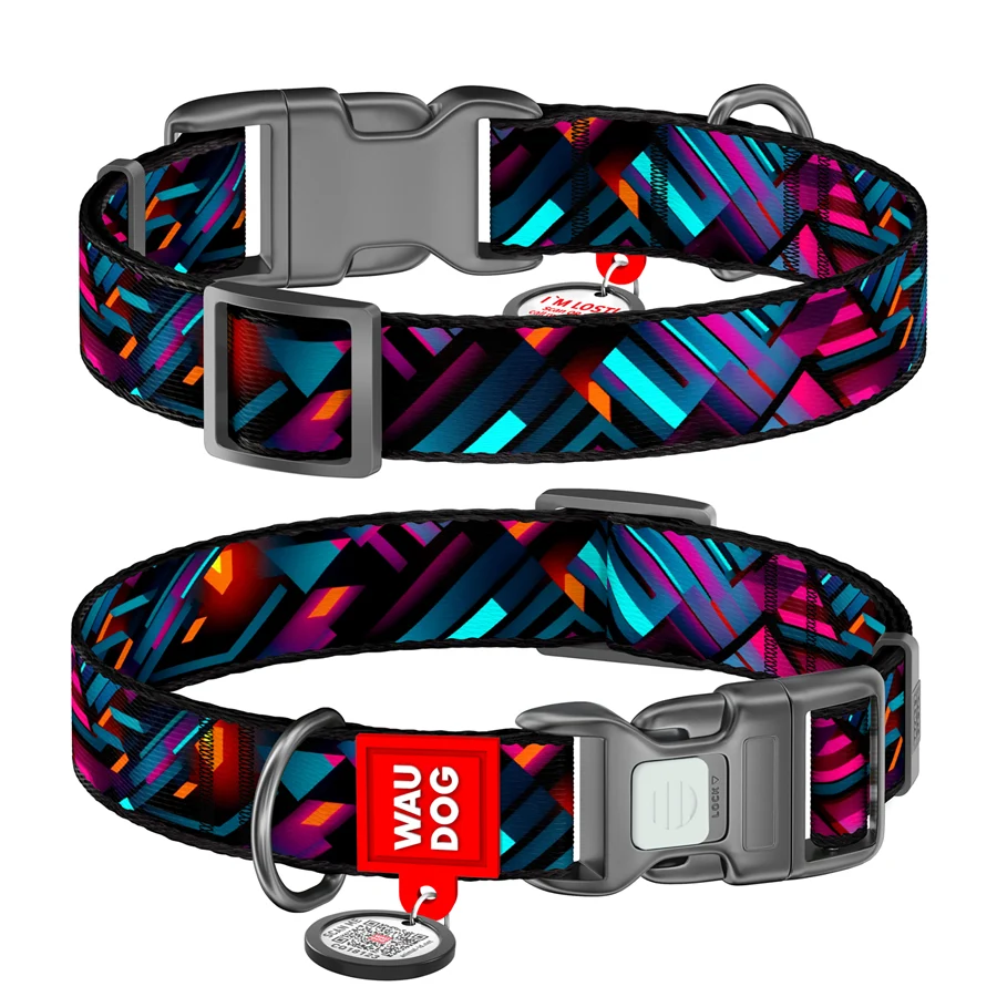Нашийник WAUDOG Nylon S 15 мм нейлоновий з QR паспортом малюнок "Нескінченні світи" 25-35 см