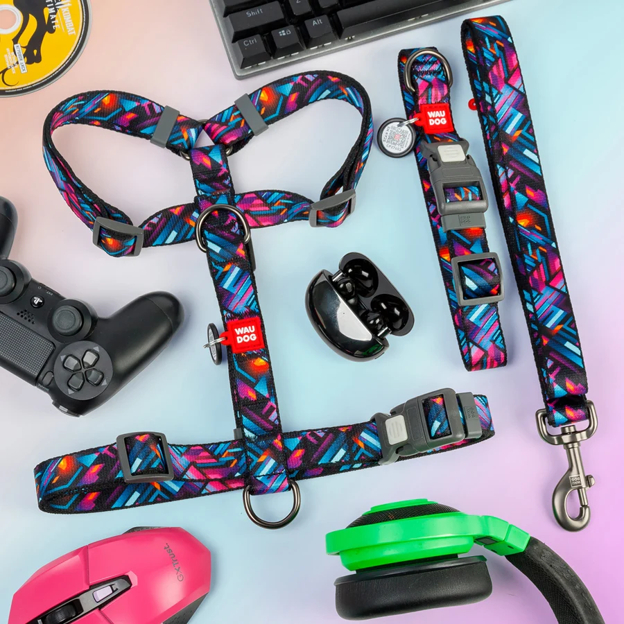 Нашийник WAUDOG Nylon S 15 мм нейлоновий з QR паспортом малюнок "Нескінченні світи" 25-35 см