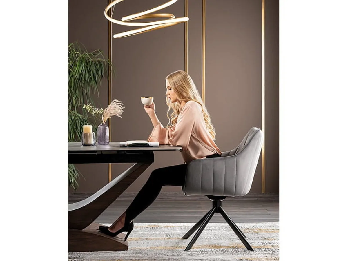 Стіл розкладний DOLCE CERAMIC 180(240)x95 см Загартоване скло + кераміка Сірий мармур/Темний горіх