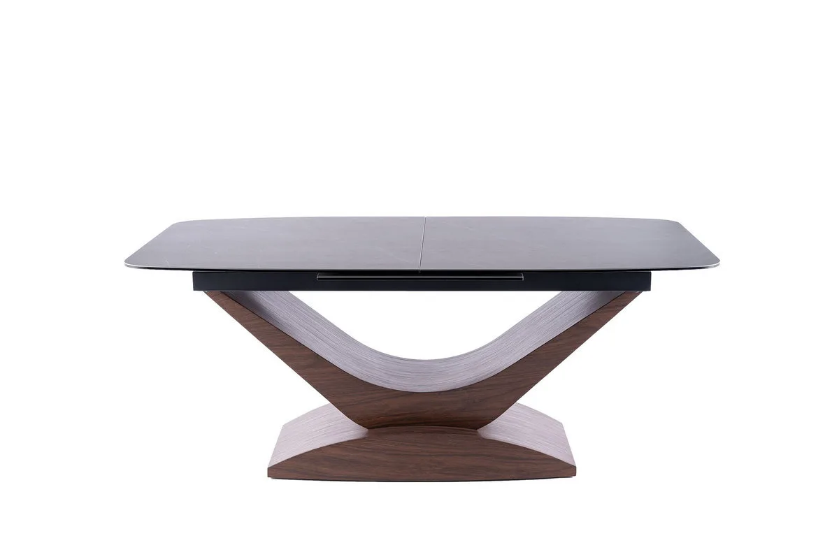 Стіл розкладний DOLCE CERAMIC 180(240)x95 см Загартоване скло + кераміка Сірий мармур/Темний горіх