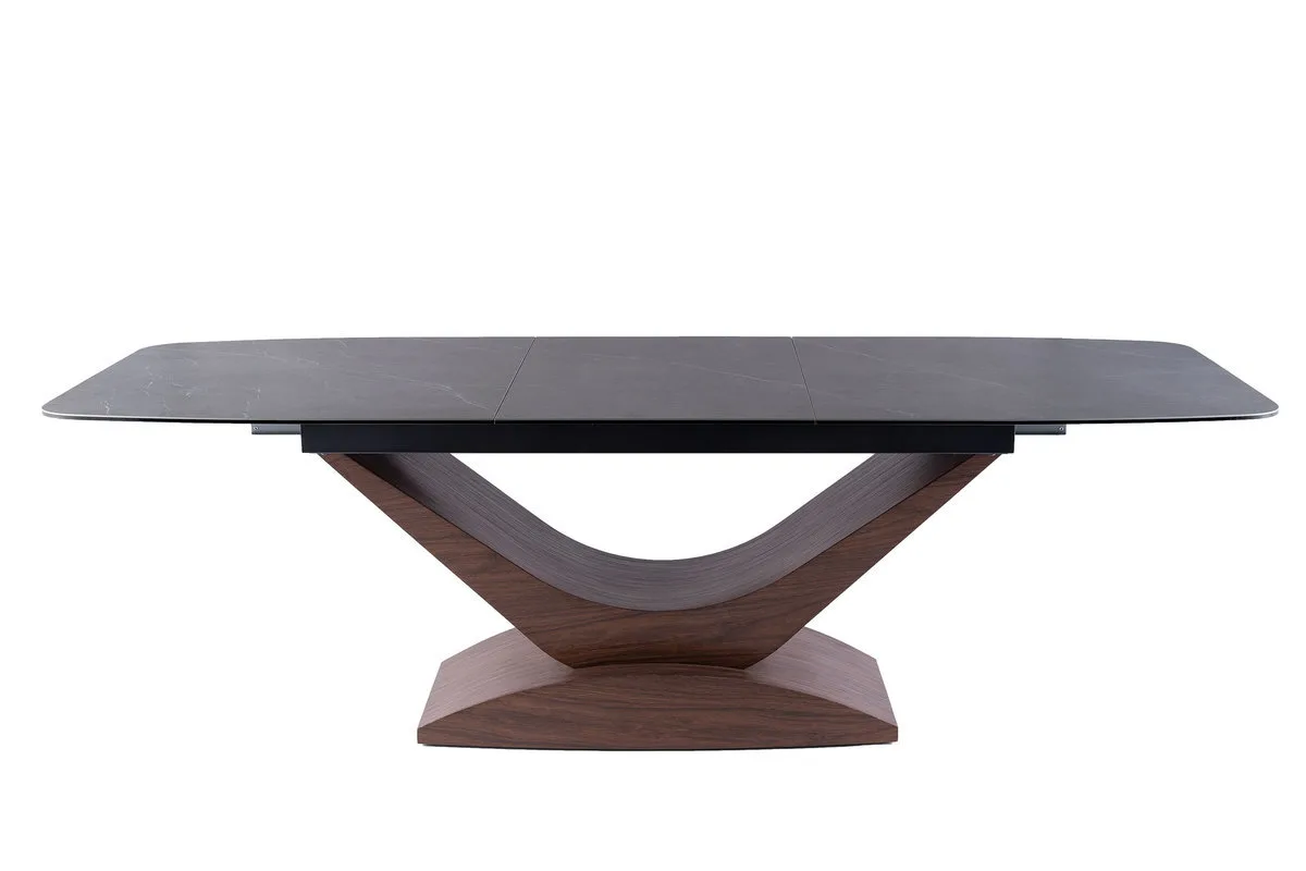 Стіл розкладний DOLCE CERAMIC 180(240)x95 см Загартоване скло + кераміка Сірий мармур/Темний горіх