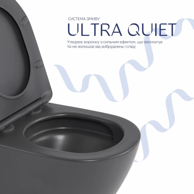 Унітаз підвісний Qtap Robin Ultra Quiet 520x365x340 мм Дюропласт Anthracite Soft-close Quick Release