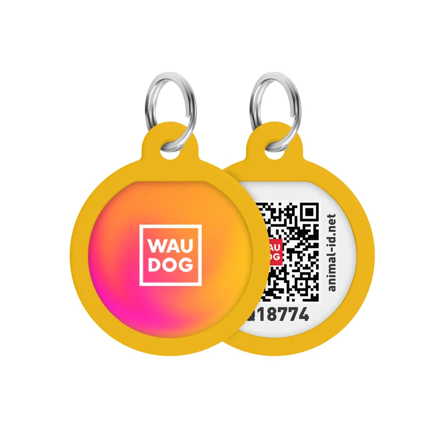 Адресник WAUDOG Smart ID з QR паспортом металевий Д 25 мм градієнт помаранчевий