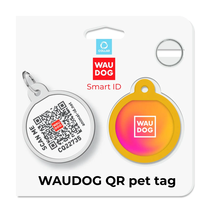 Адресник WAUDOG Smart ID з QR паспортом металевий Д 25 мм градієнт помаранчевий