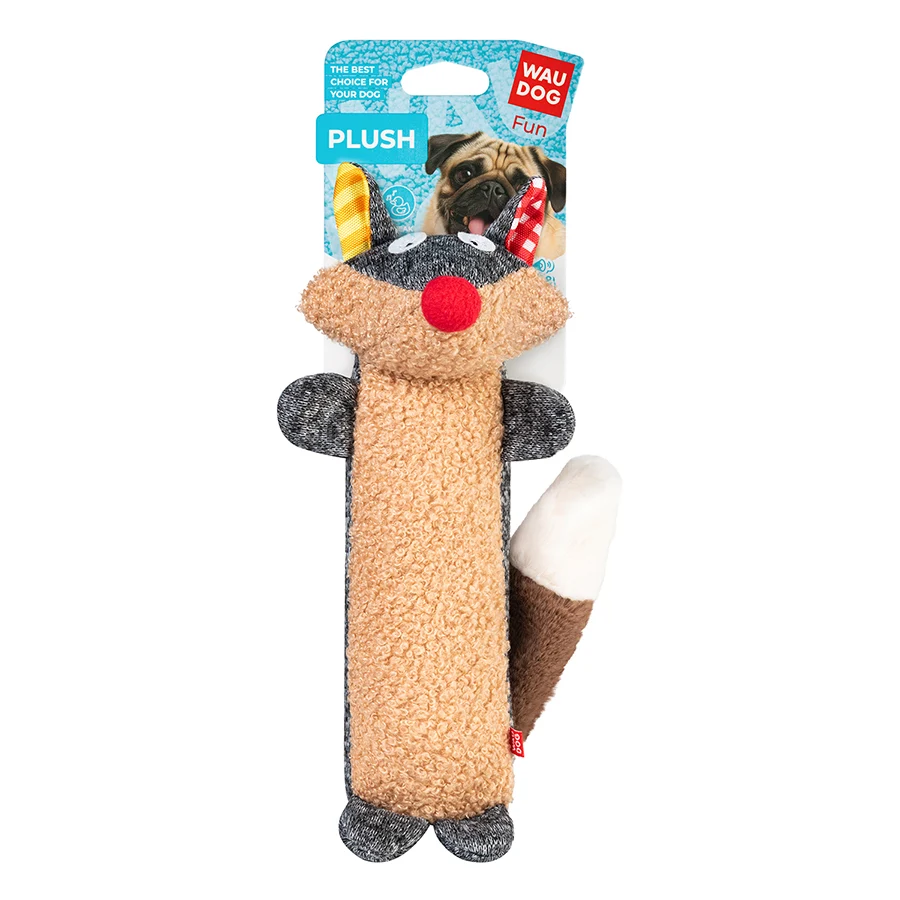 Іграшка для собак WAUDOG Fun Plush Єнот трикотаж 7x24 см сірий з пискавкою