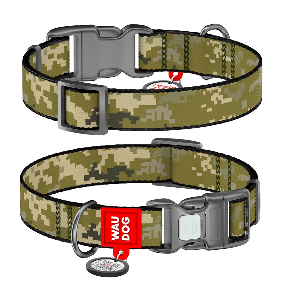 Нашийник WAUDOG Nylon S 15 мм 25-35 см Мілітарі нейлоновий з QR-паспортом