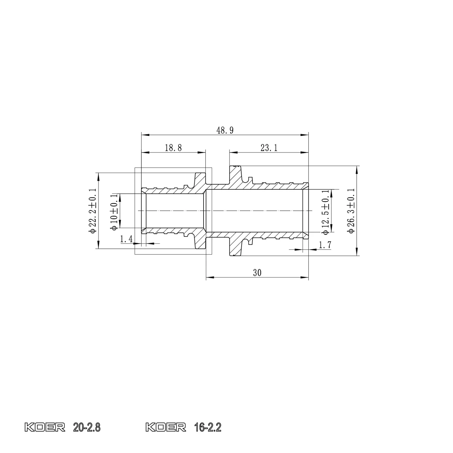 Муфта з'єднувальна перехідна 16x20 мм обтискач пластикова Koer KA.C16-20