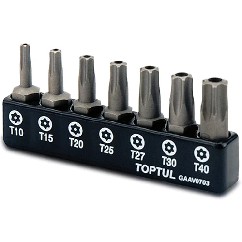 Набір біт TORX з отвором 1/4" 7 шт T10-T40 пластик TOPTUL