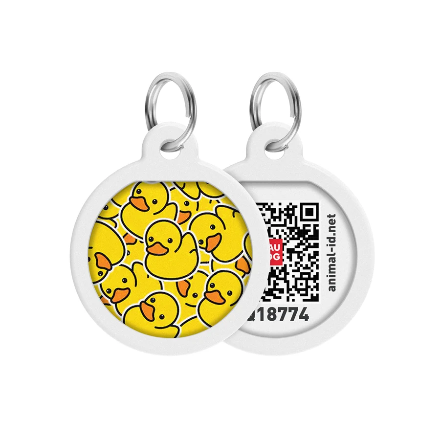 Адресник металічний WAUDOG Smart ID з QR паспортом Д 25 мм малюнок "Уточки"