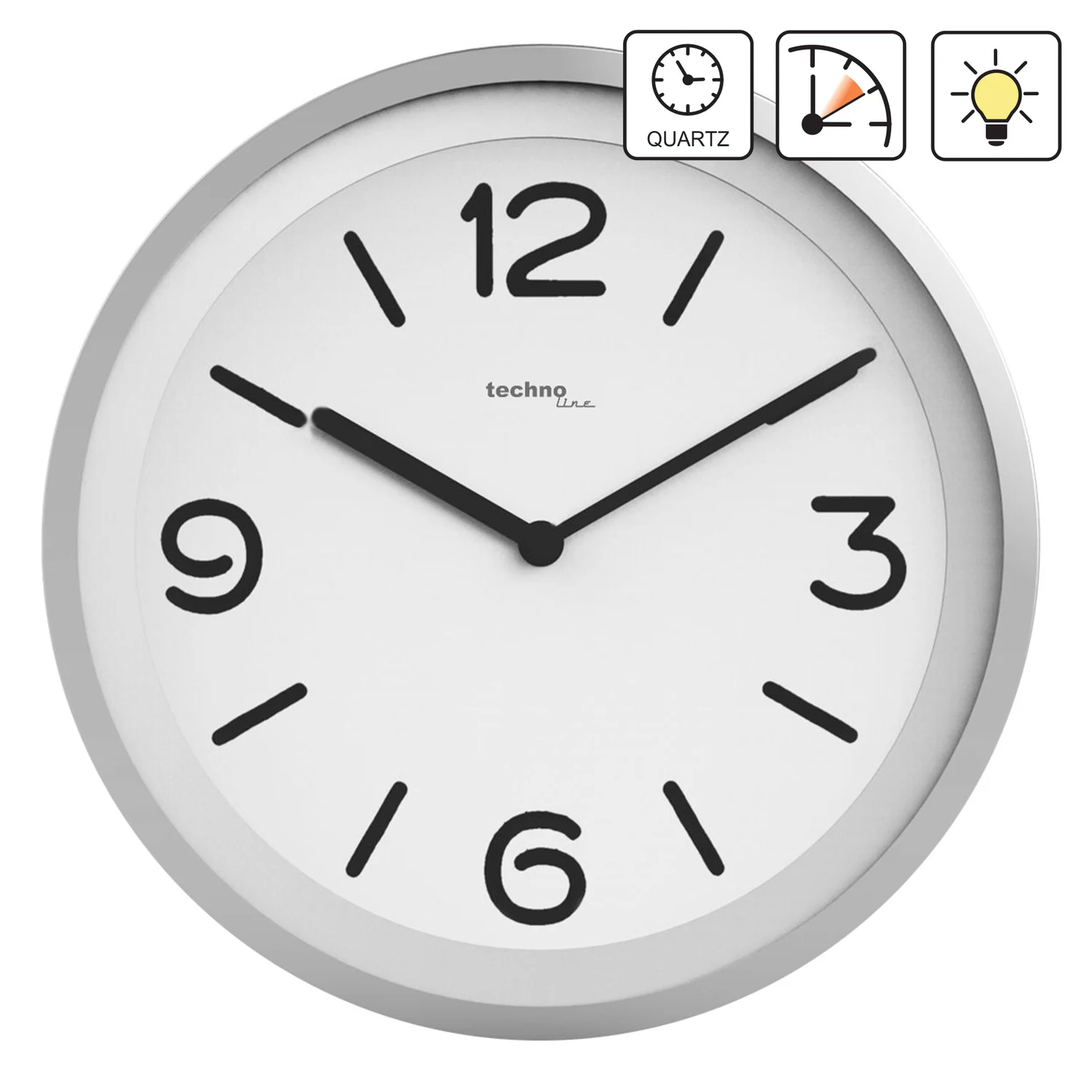 Годинники настінні Technoline WT7400 безшумні з LED підсвіткою пластик 25,5х25,5х4 см сріблясті