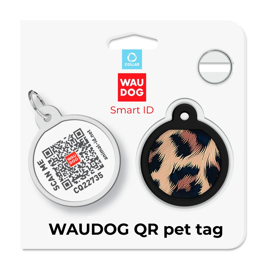 Адресник WAUDOG Smart ID з QR паспортом металевий Д 25 мм Леопард