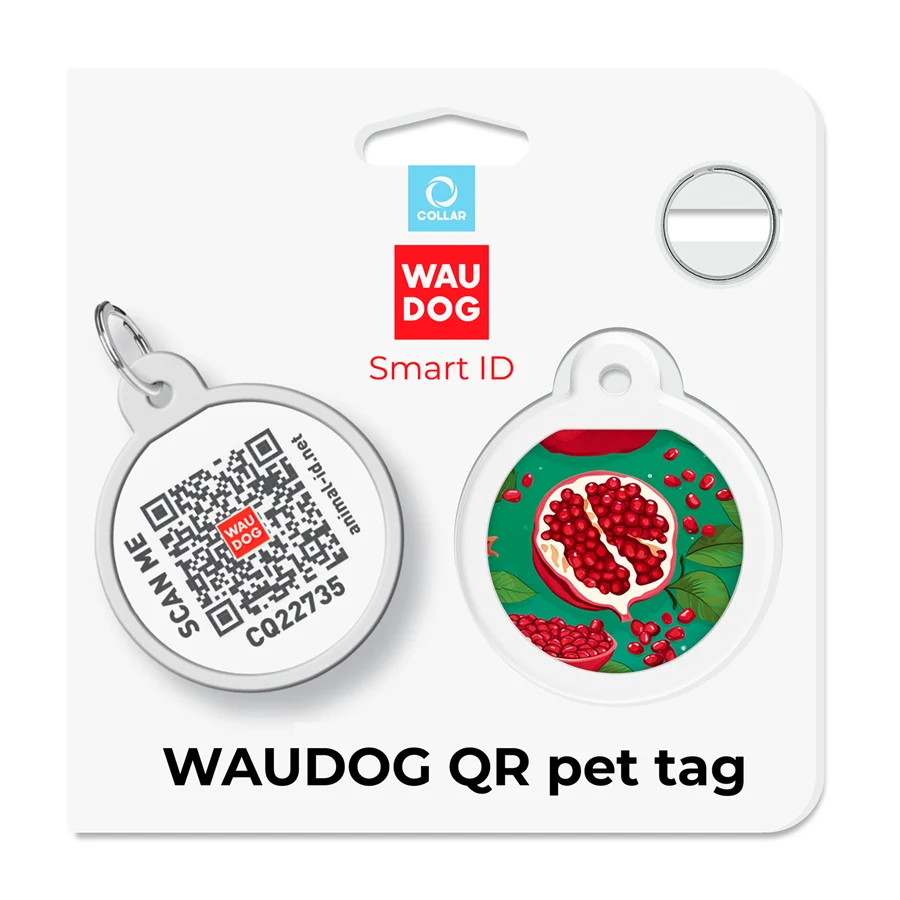 Адресник для собак і котів WAUDOG Smart ID з QR паспортом сталь Д 25 мм гранат