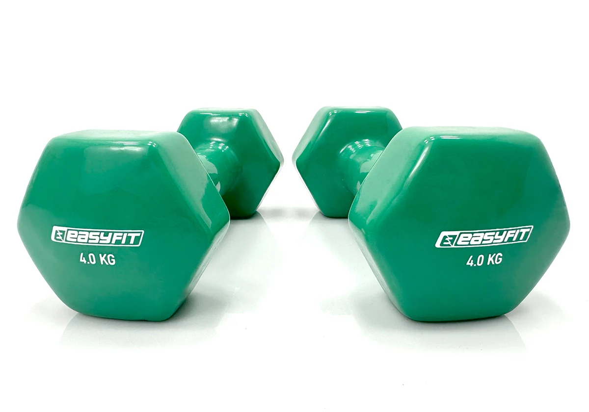 Гантель 4 кг вінілова EasyFit зелена литі сталь ергономічна форма