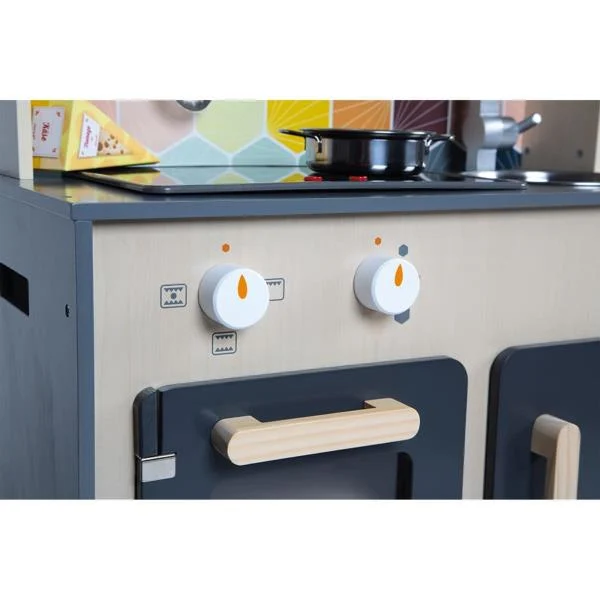 Дитяча кухня Janod J06609 натуральне дерево 80х30х90 см чорна з кольоровою мозаїкою