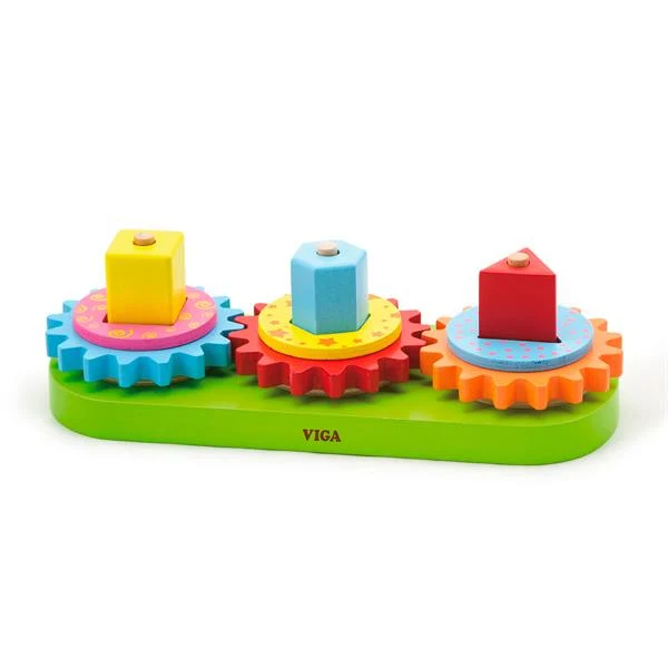Дерев'яна пірамідка Viga Toys Шестерінки розвивальна 25х25х10 см різнобарвна дерево