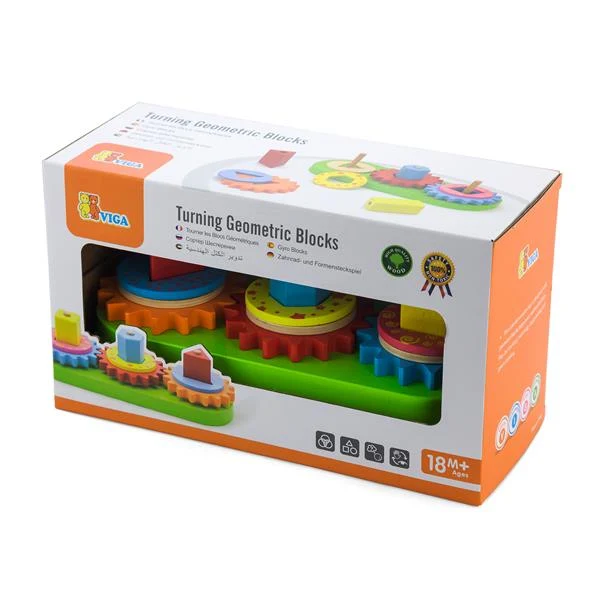 Дерев'яна пірамідка Viga Toys Шестерінки розвивальна 25х25х10 см різнобарвна дерево