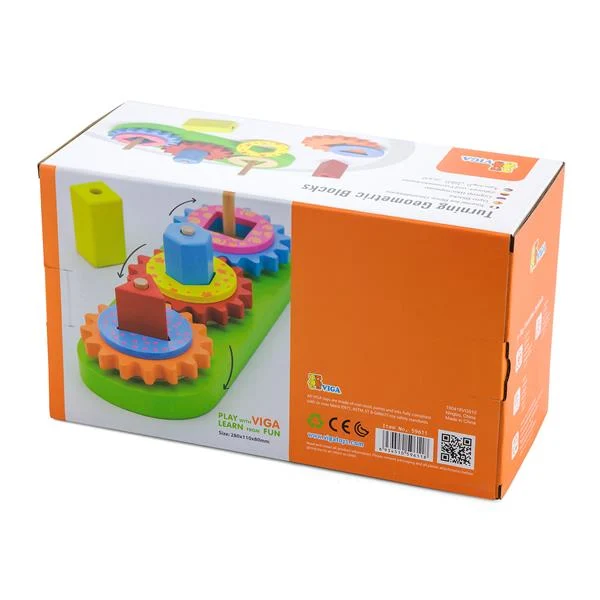 Дерев'яна пірамідка Viga Toys Шестерінки розвивальна 25х25х10 см різнобарвна дерево