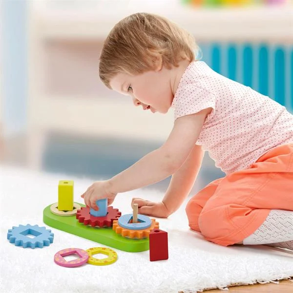 Дерев'яна пірамідка Viga Toys Шестерінки розвивальна 25х25х10 см різнобарвна дерево