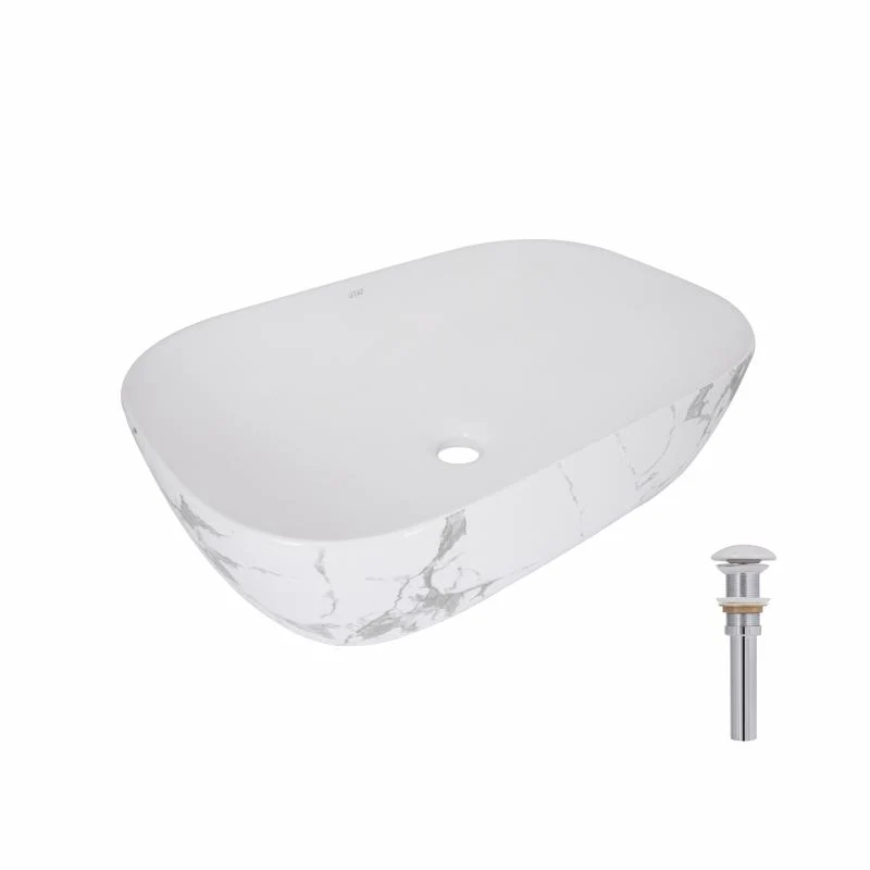 Раковина накладна Qtap Robin 600x390x150 мм Marble біла з донним клапаном