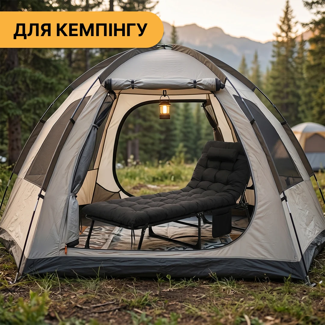 Розкладне ліжко LEOBRO Black LB-FB-A1-BLK 80x190 см металеве з матрацом і подушкою