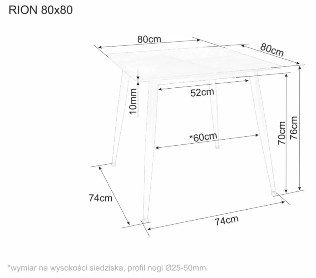 Стіл RION 80x80 чорний ДСП метал квадратний 80x80x75 см