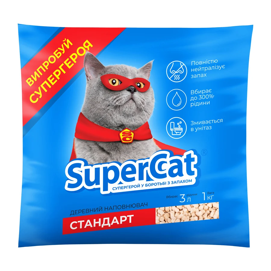 Наповнювач для туалету деревний SuperCat стандарт 1 кг вбирний синій