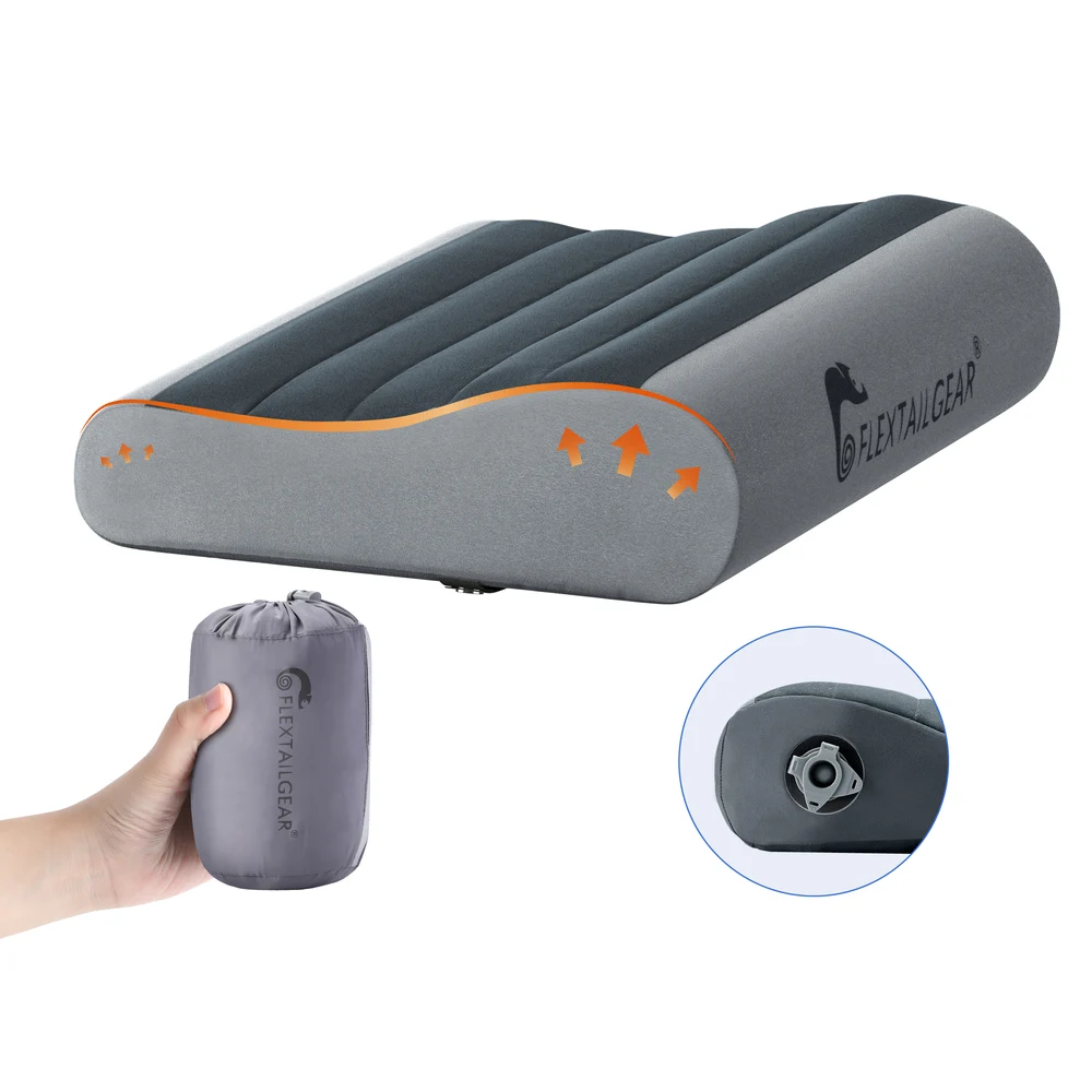 Надувная подушка Flextail Zero Pillow SE анатомическая полиуретан 42х30х10 см серый