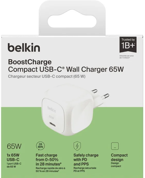 Зарядное устройство сетевое Belkin 65Вт USB-C белое