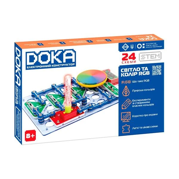 Електронний конструктор Doka Світло та колір RGB 60 деталей пластик різнобарвний
