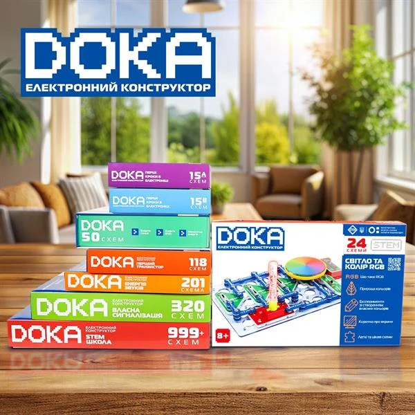 Електронний конструктор Doka Світло та колір RGB 60 деталей пластик різнобарвний