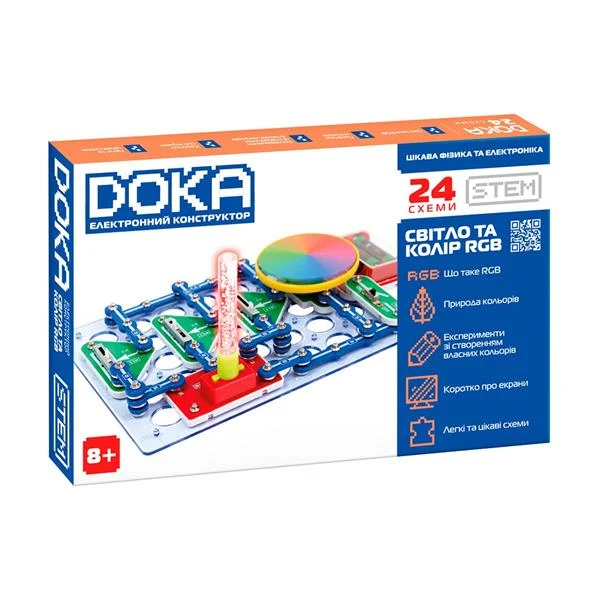 Електронний конструктор Doka Світло та колір RGB 60 деталей пластик різнобарвний