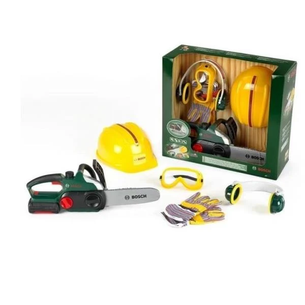 Ігровий набір Дитяча ланцюгова пила з рукавицями, окулярами, шоломом, пластикова 3хAA