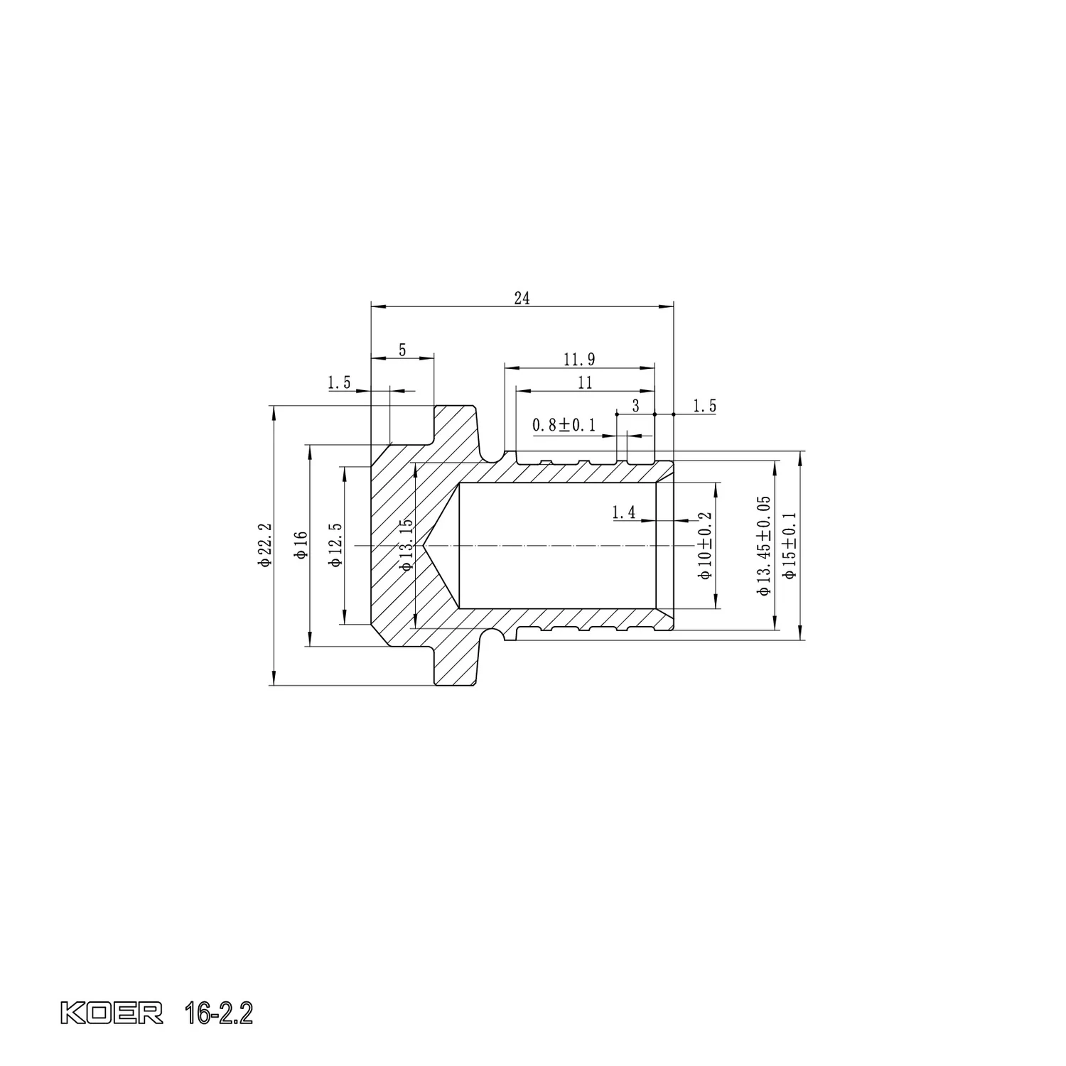 Заглушка Koer KA.P16 16(2.2mm) латунь внутрішня-зовнішня різьба