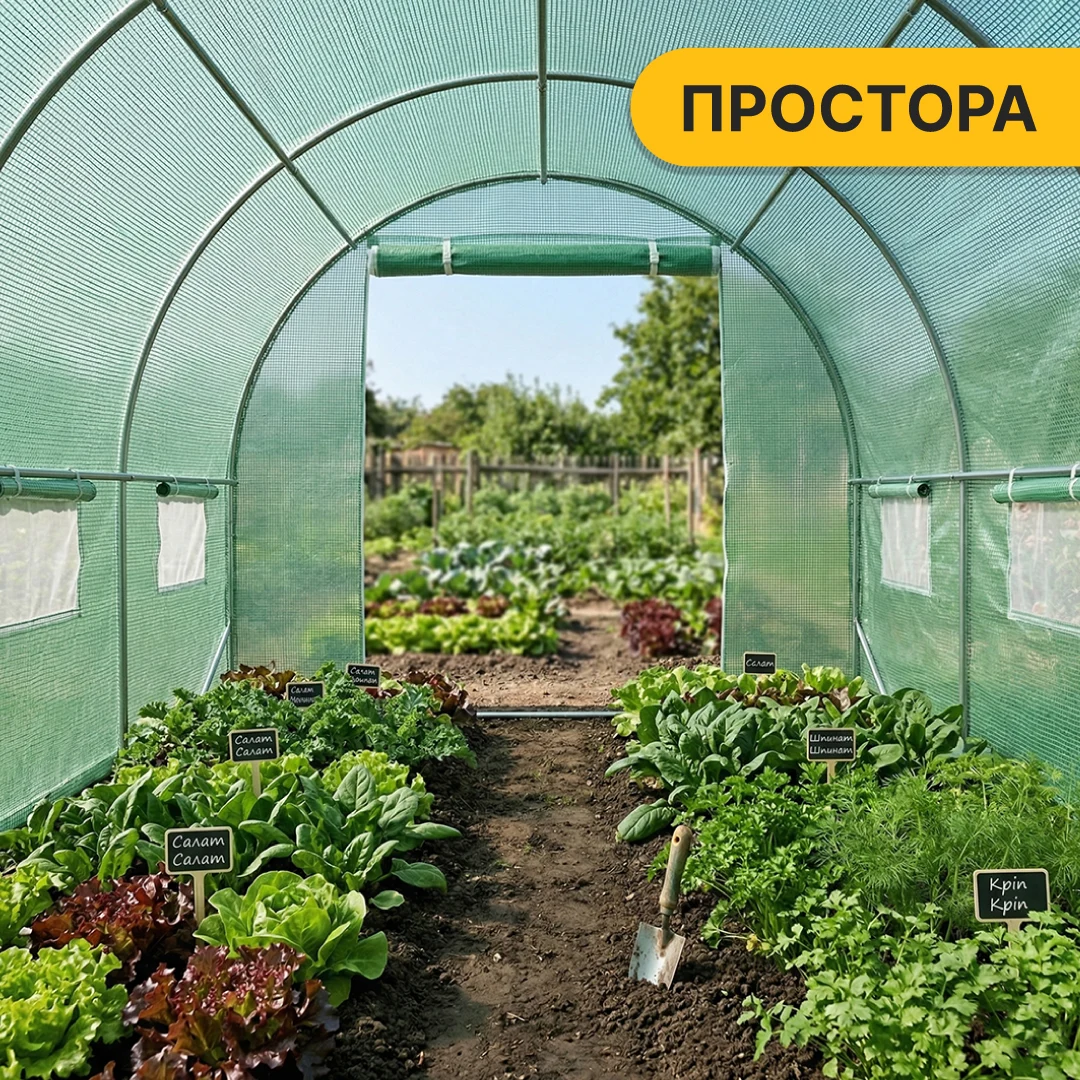 Теплиця LEOBRO Garden 10 м² сталева труба трислойна плівка 400х250х200 см зелена