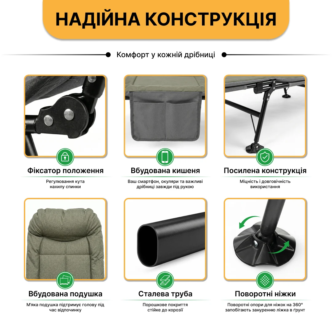 Розкладне ліжко FB-S17 сталь антикорозійна 120-150 кг чорне/сіре