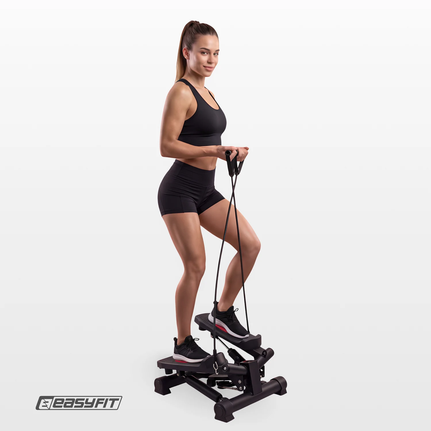 Поворотний степпер EasyFit Pace-В з еспандерами гідравлічний 40х38х20 см сірий