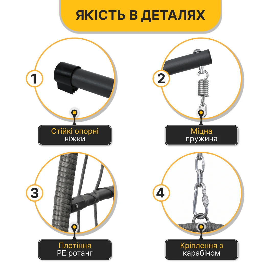 Підвісне крісло-кокон LB-1058 110х72х64 см PE ротанг темно-сірий
