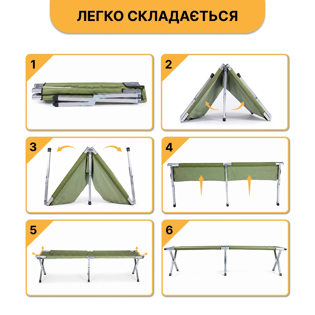 Армійська похідна розкладушка LB-MC-B1-AGR до 150 кг сталь зелена