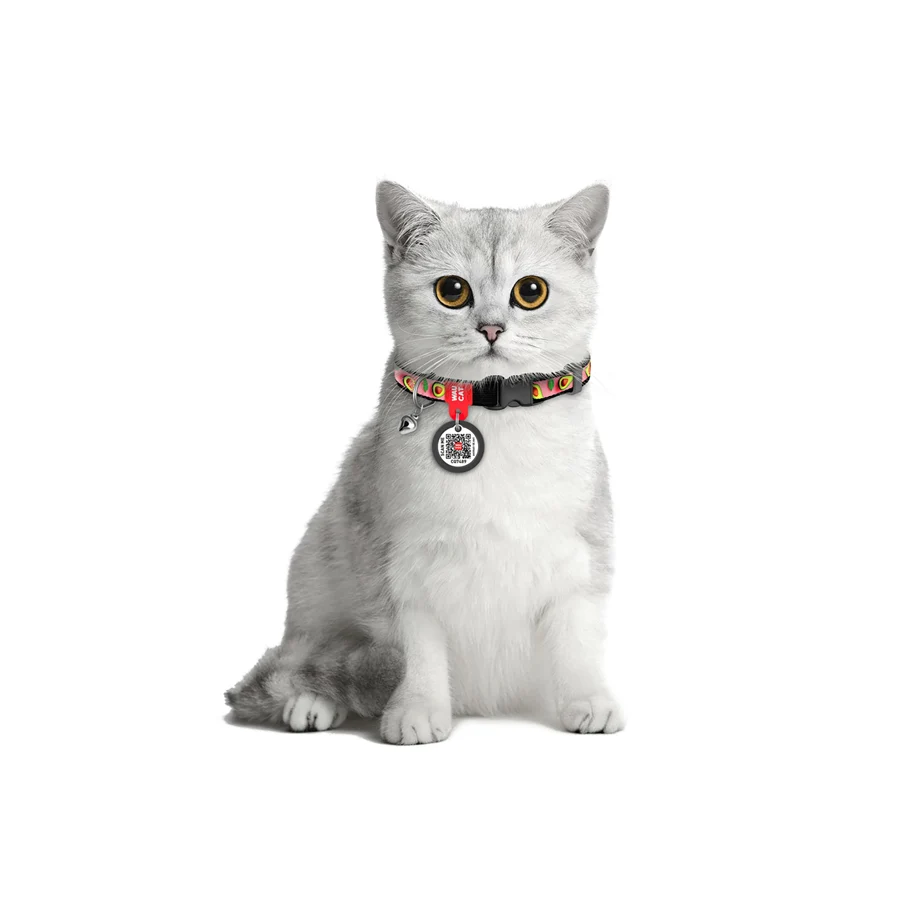 Нашийник WAUCAT Nylon XS 10 мм 20-30 см Рожевий з QR паспортом і бубонцем