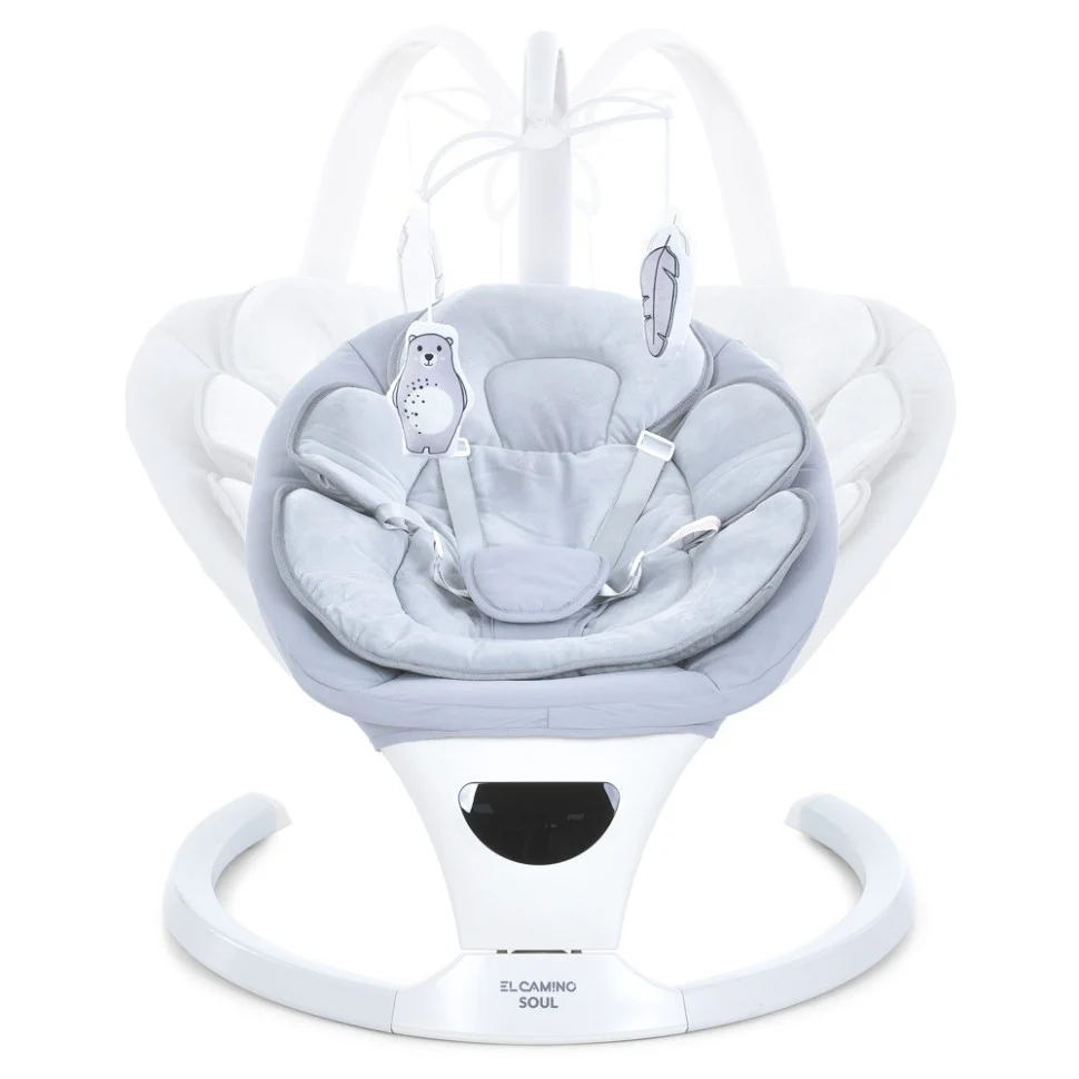 Шезлонг-гойдалка SOUL ME 1175 5 швидкостей 12 мелодій Light Gray 75х64х44 см метал пластик тканина