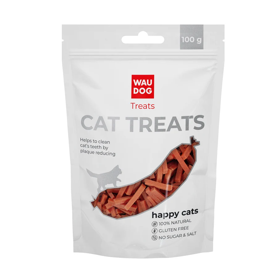 Ласощі для котів WAUCAT Treats Кролячі смужки 100 г 89% м'яса кролика для здоров'я зубів