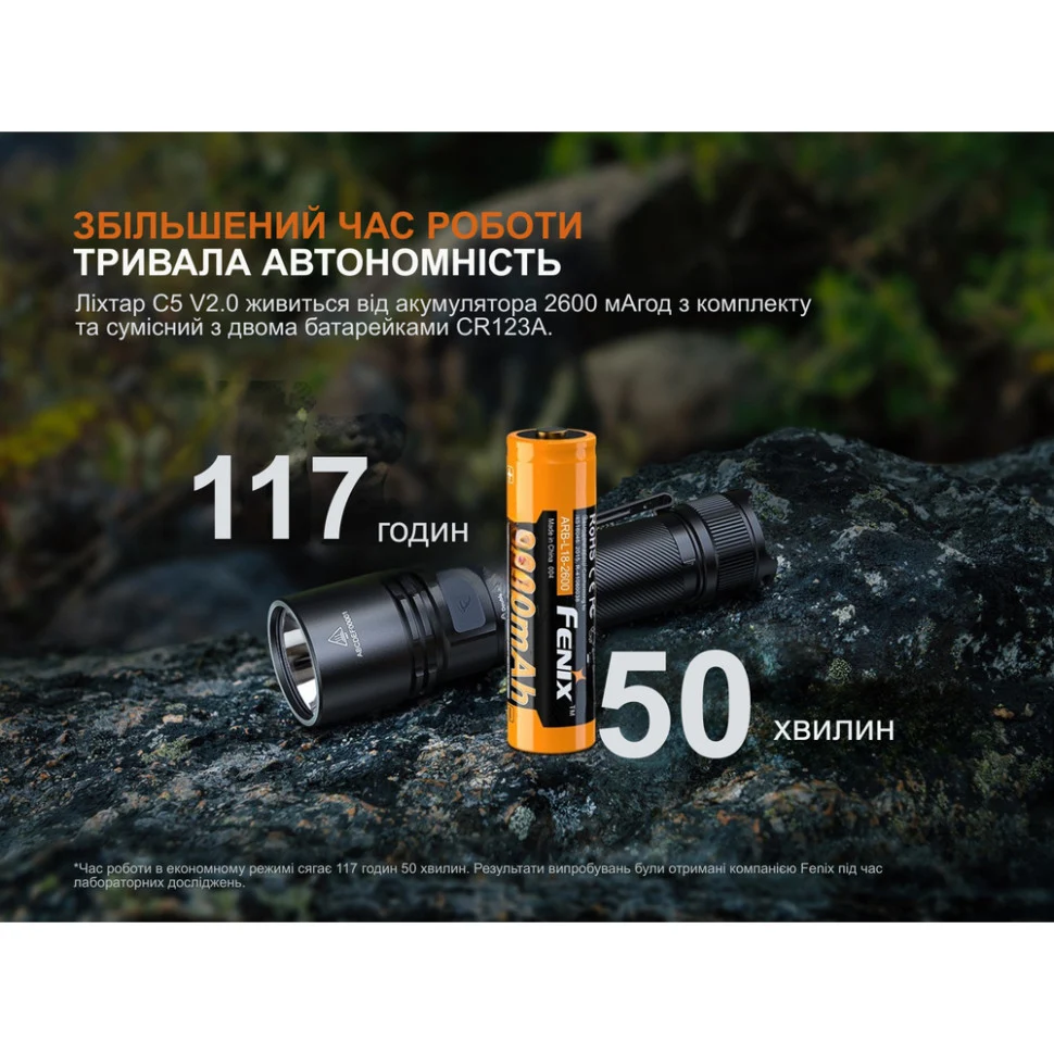 Ліхтар ручний Fenix C5 V2.0 1800 лм авіаційний алюміній 135х34х25,5 мм чорний