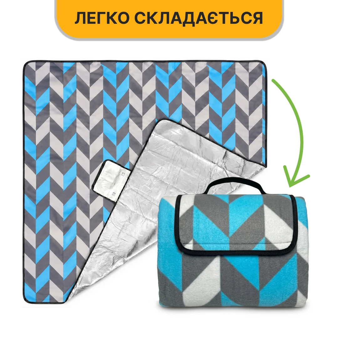 Коврик водонепроникний XXL 200x200 см фліс, губка, алюмінієва плівка для пікніка та пляжу
