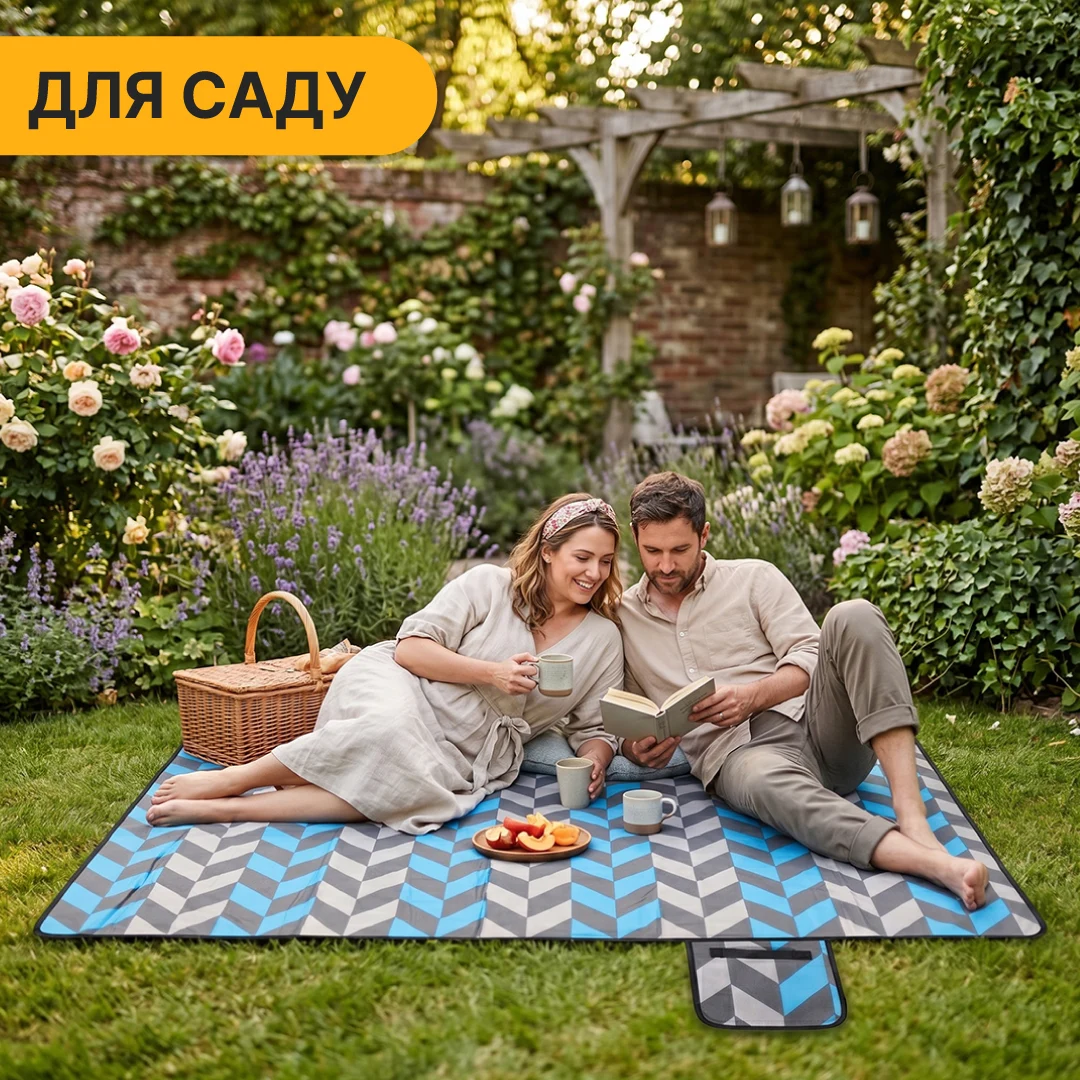 Коврик водонепроникний XXL 200x200 см фліс, губка, алюмінієва плівка для пікніка та пляжу