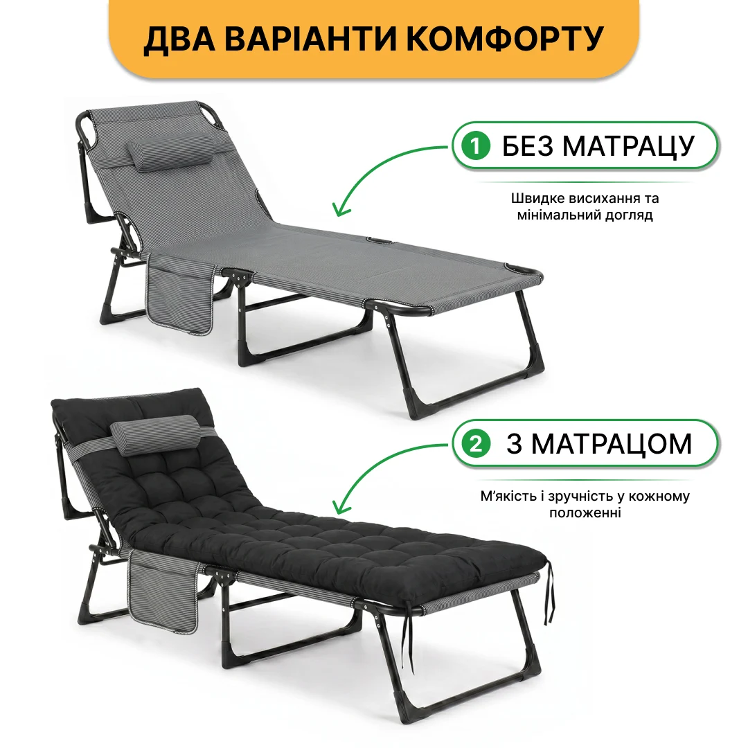 Розкладне ліжко LEOBRO 150 кг стальний каркас 193х68х30 см темно-сірий