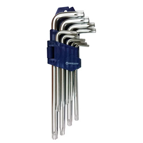 Ключі TORX Г-образні довгі 9 шт з отвором сталь TKS0902