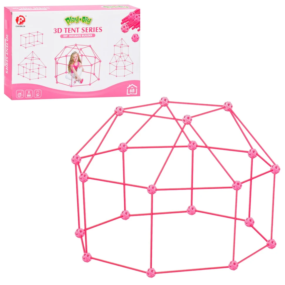 Дитячий конструктор-палатка 3D Tent Series 68 деталей каркасний пластиковий рожевий